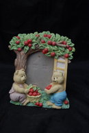 Cute Hand Painted Sculptured Bear and Apple Tree Picture Frame