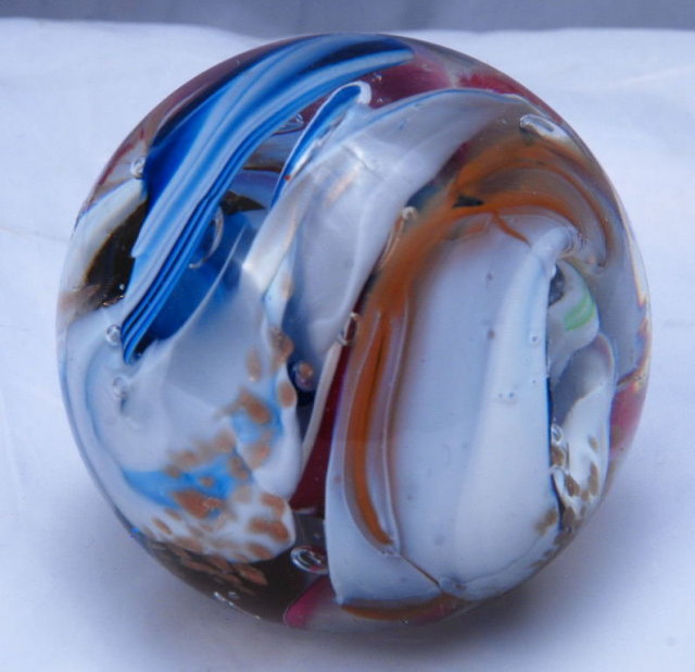 Beautiful Multi colored Swirl large Paperweight, Signed by Robert Hamon.
