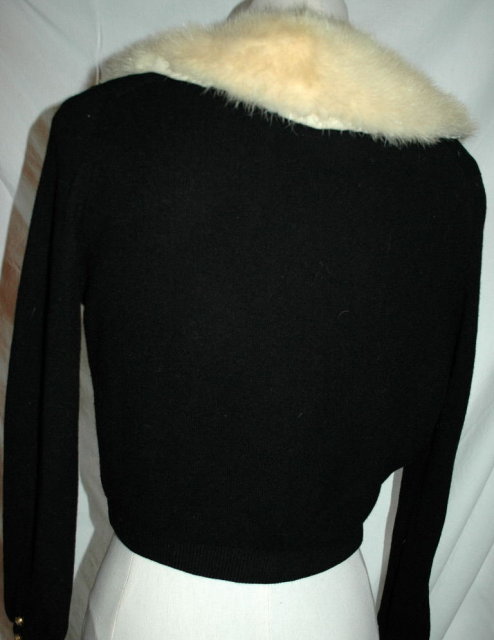 Vintage Black Cashmere Sweater with White Mink Collar.