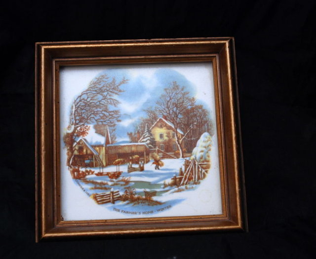Framed Art Tile Currier & Ives Scene