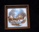 Framed Art Tile Currier & Ives Scene