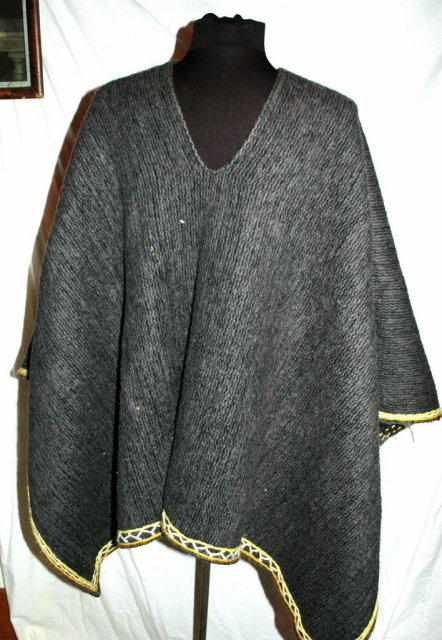 Mexican Thick Wool Poncho Serape , hand embroidered, Vintage/ Hombre Cactus Motif
