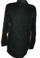 Vintage Black Beaded Sweater, Heart Motif OHI Size Med.
