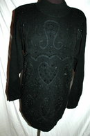 Vintage Black Beaded Sweater, Heart Motif OHI Size Med.