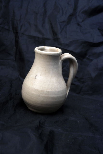 Williamsburg Salt Glaze Stoneware Pottery Pitcher with Cobalt Blue Leaves