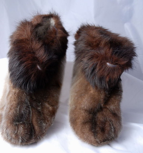 Seal Fur Slippers with Beaver Trim. Men's