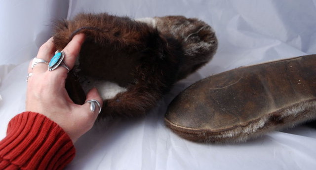 Seal Fur Slippers with Beaver Trim. Men's