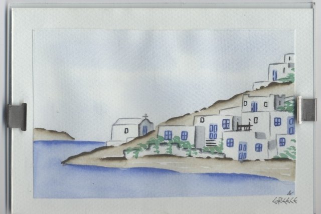 Small Water Color Waterway / Church Scene in Greece * PRICE REDUCED**!!