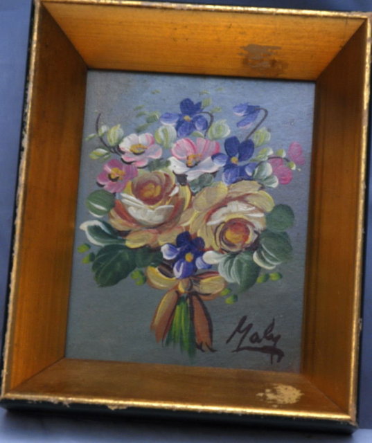 Small Floral Bouquet Oil Painting in Frame