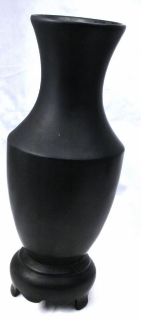 Black Lacquer-ware Wood Vase with Abalone Shell Inlay