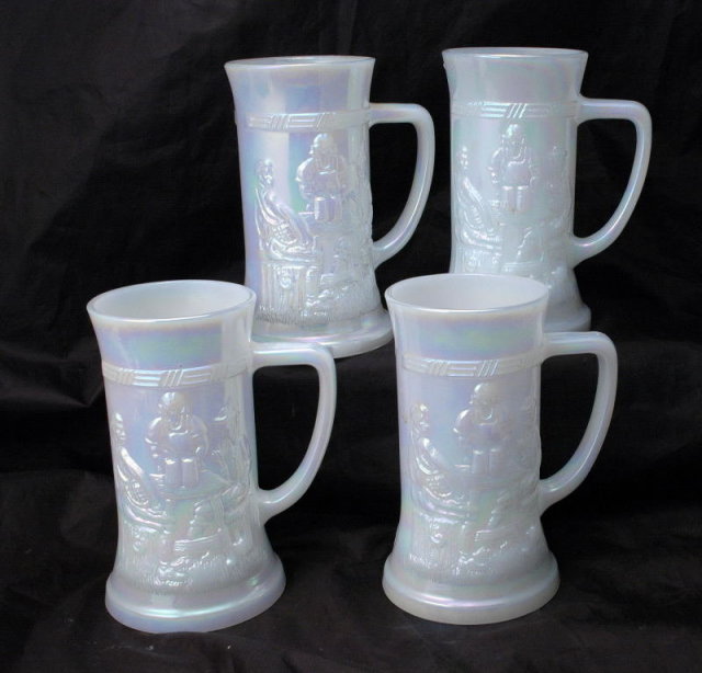4 Vintage Fire King Opalescent Glass Beer Steins Oktoberfest