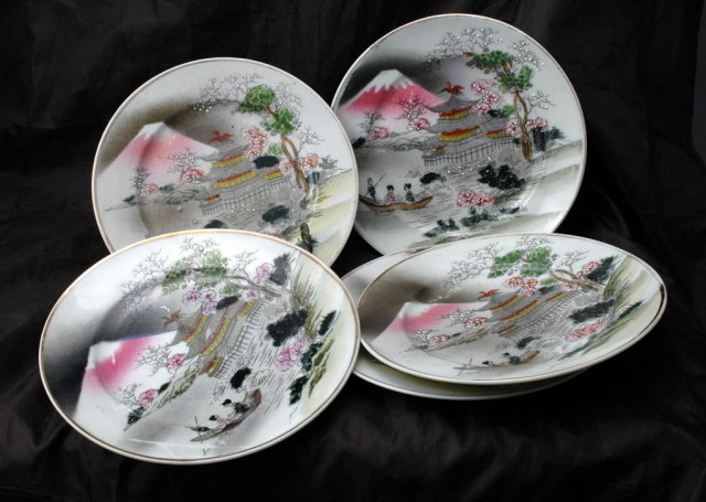 5 Japanese Moriage Mt. Fuji Plates, Japan