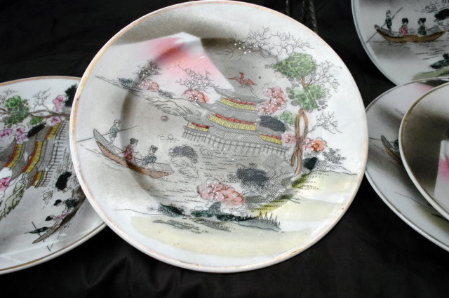 5 Japanese Moriage Mt. Fuji Plates, Japan