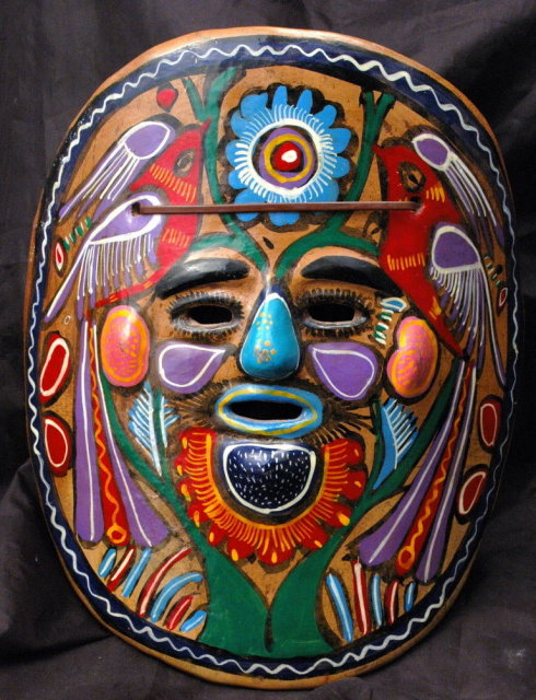 Mexican Talavera Folk Art Mask Red Clay Pottery