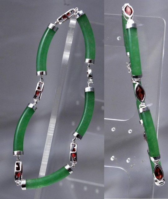 Chrysoprase & Garnet Sterling Links Bracelet