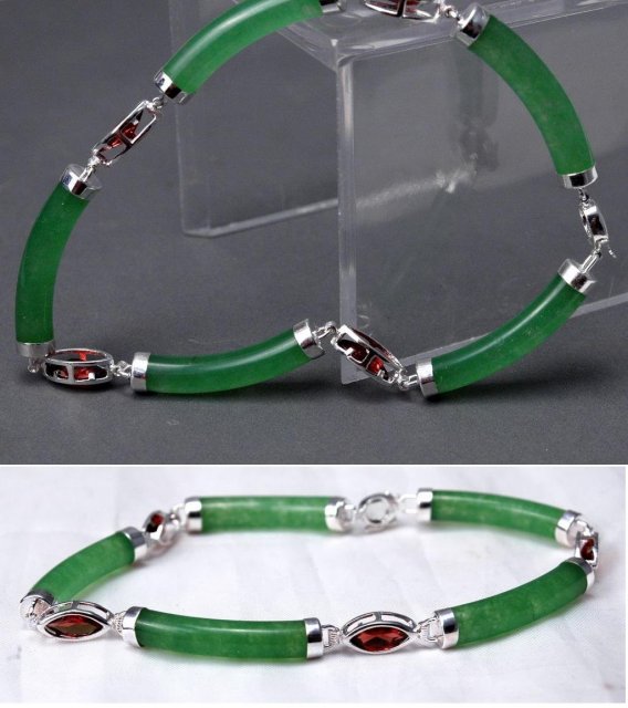 Chrysoprase & Garnet Sterling Links Bracelet