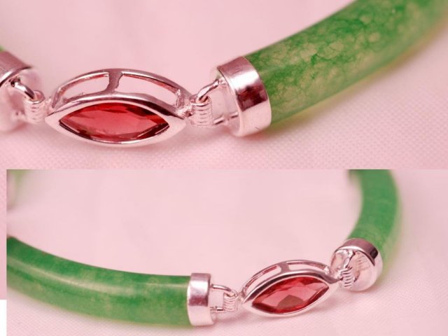 Chrysoprase & Garnet Sterling Links Bracelet