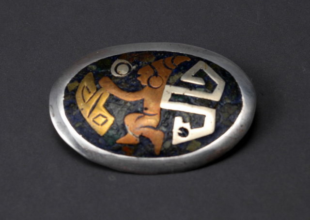 Metales Casados Mix Metal Sterling Mexican Diety Brooch/ Pin