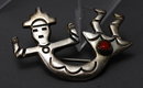 Old Native American Indian Sterling Silver and Red Coral Kokopelli Brooch / Pin