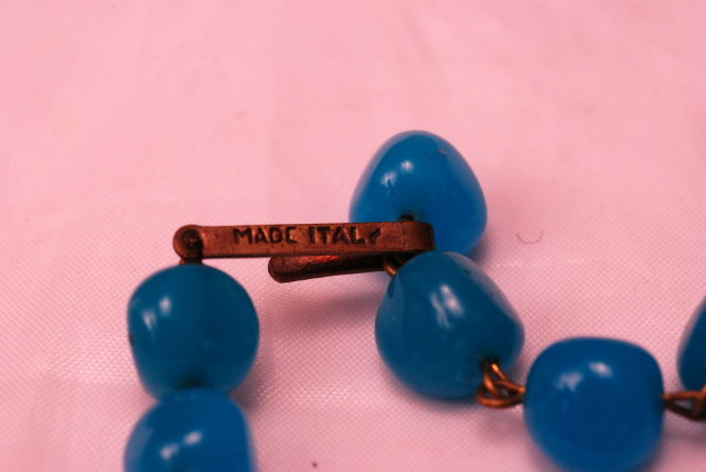 Blue Peking or Italian Glass Beaded Necklace marked Italy **PRICE REDUCED**!
