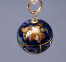 14k gold & lapis globe charm or pendant. inlaid with other semi-precious gemstones