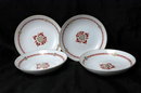 4 Asian White Porcelain Dishes or Bowls Hand Painted Red Gold **PRICE REDUCED!**