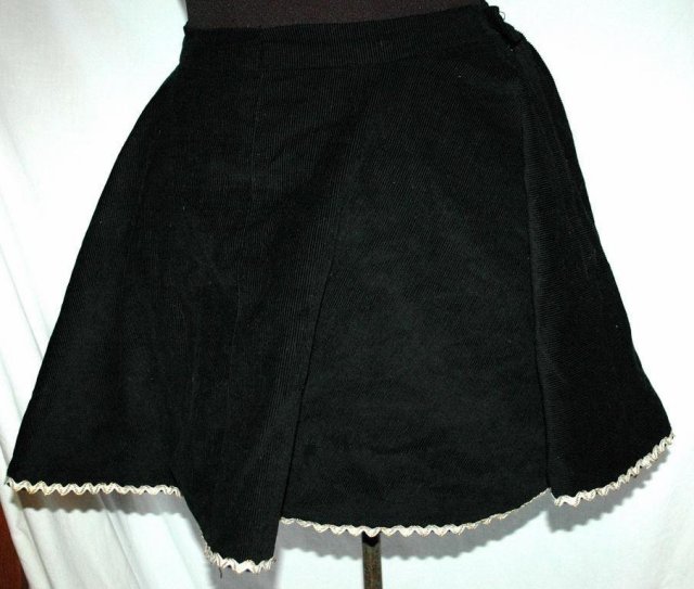 Black Corduroy Skating Skirt with Rick Rack Trim