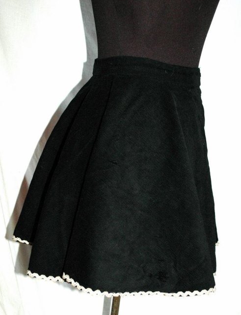 Black Corduroy Skating Skirt with Rick Rack Trim