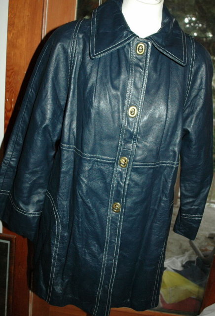 Retro Mod Blue Leather Jacket Coat Turn Lock Closure
