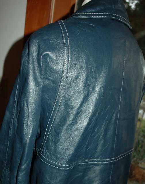 Retro Mod Blue Leather Jacket Coat Turn Lock Closure