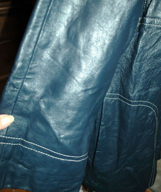 Retro Mod Blue Leather Jacket Coat Turn Lock Closure