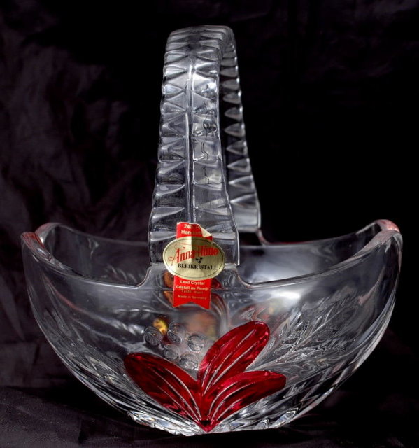 Anna Huitte Bleikristall Handcrafted Cut Lead Crystal Basket with Ruby Flash