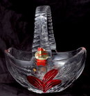 Anna Huitte Bleikristall Handcrafted Cut Lead Crystal Basket with Ruby Flash