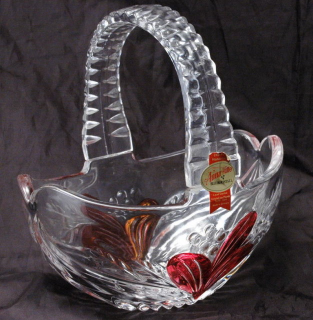 Anna Huitte Bleikristall Handcrafted Cut Lead Crystal Basket with Ruby Flash