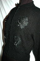 Vintage Black Beaded Sweater with Applique , Fine Alpaca