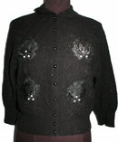 Vintage Black Beaded Sweater with Applique , Fine Alpaca