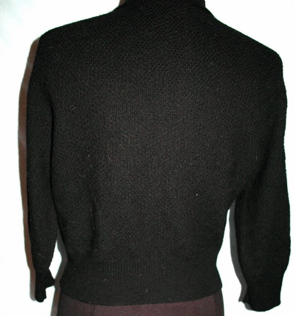 Vintage Black Beaded Sweater with Applique , Fine Alpaca