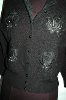 Vintage Black Beaded Sweater with Applique , Fine Alpaca