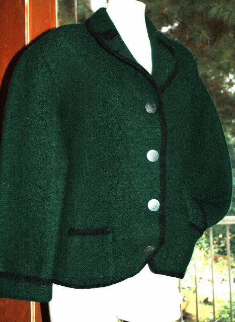 Vintage Thick Boiled Wool Bolero Jacket Green /Black with Pewter Buttons