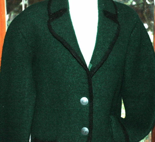 Vintage Thick Boiled Wool Bolero Jacket Green /Black with Pewter Buttons