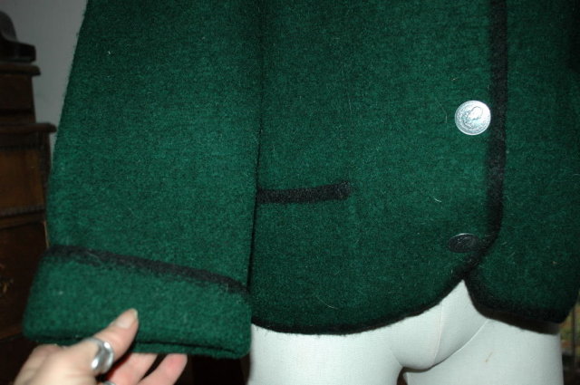 Vintage Thick Boiled Wool Bolero Jacket Green /Black with Pewter Buttons