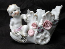 Cherub Angel Cornucopia Planter Porcelain, Made in Japan