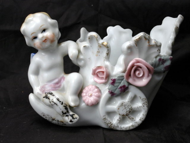 Cherub Angel Cornucopia Planter Porcelain, Made in Japan