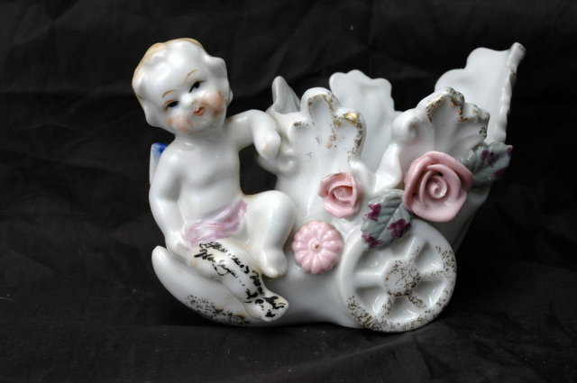 Cherub Angel Cornucopia Planter Porcelain, Made in Japan