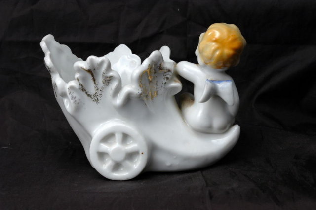 Cherub Angel Cornucopia Planter Porcelain, Made in Japan