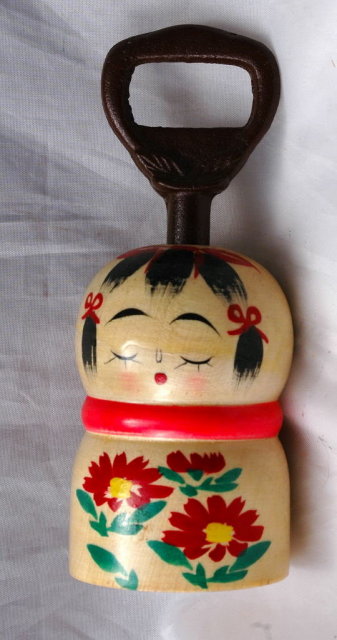 Kokeshi doll Bottle Opener / wood and cast iron **PRICE REDUCED!**