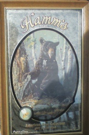 HAMM'S BREWERY ADVERTISING BEER WOOD FRAMED MIRROR BLACK BEAR WITH HONEY BEE 1ST IN THE SERIES