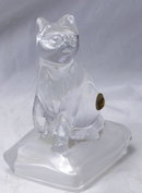 France, Cristal d'Arques Lead Crystal Clear Cat on a Frosted Pillow