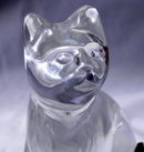 France, Cristal d'Arques Lead Crystal Clear Cat on a Frosted Pillow
