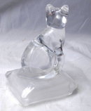 France, Cristal d'Arques Lead Crystal Clear Cat on a Frosted Pillow
